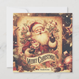 Nostalgischer Retro-Weihnachtsmann lächelnd gedämp Feiertagskarte