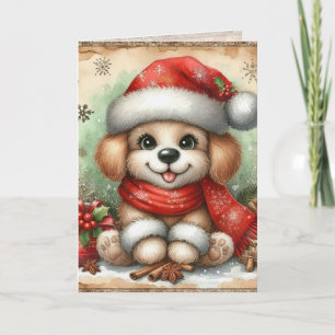 Nostalgischer Vintage-Weihnachtshund Retro-Feierta Karte