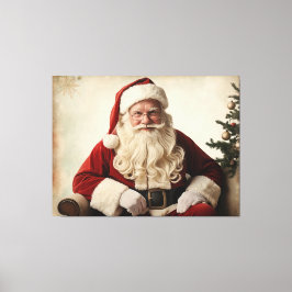 Nostalgischer Weihnachtsmann am Weihnachtsbaum Leinwanddruck
