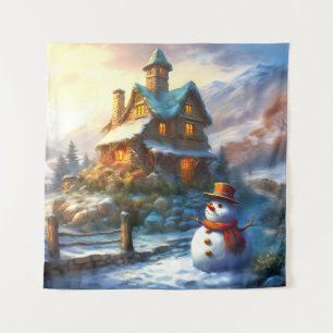 Nostalgischer Weihnachtsmann im Schnee Altes Cot Wandteppich