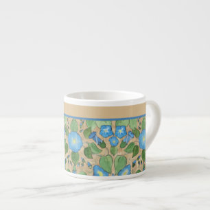 Nostalgisches blaues Prunkwinden-Blumenmuster, Tau Espressotasse