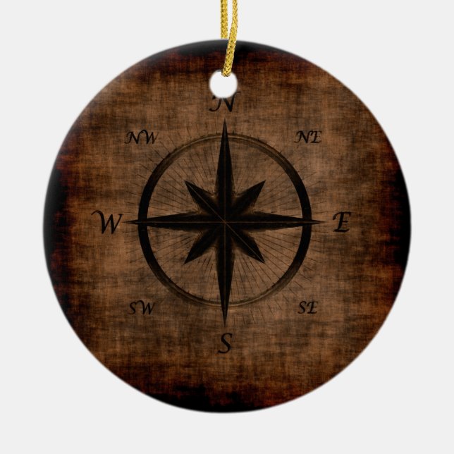 Nostalgisches Design der alten Compass-Rose Keramikornament (Vorne)