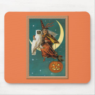 Nostalgisches Frohes Halloween Hexe & Eule Mousepad