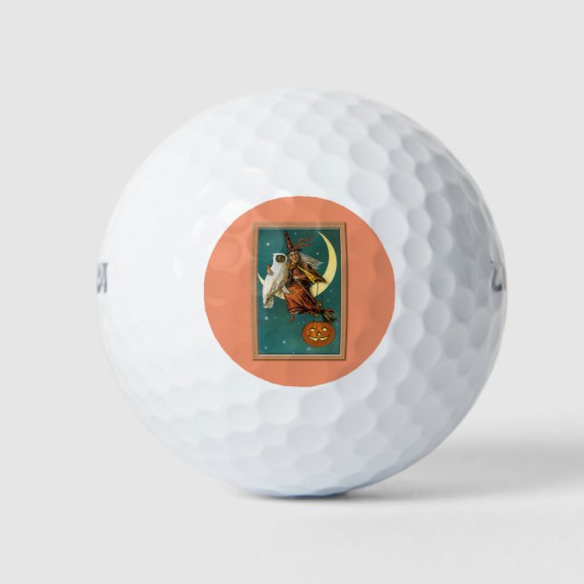 Nostalgisches Glück Halloween Hexe & Owl Golfball (Vorderseite)
