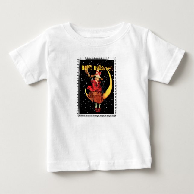 Nostalgisches Halloween Gute Hexe und ihre Katze Baby T-shirt (Vorderseite)