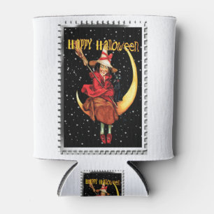Nostalgisches Halloween Gute Hexe und ihre Katze Dosenkühler