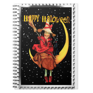 Nostalgisches Halloween Gute Hexe und ihre Katze Notizblock