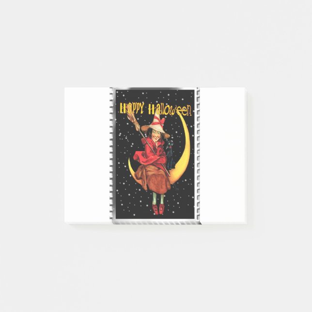 Nostalgisches Halloween Gute Hexe und ihre Katze Post-it Klebezettel (Vorderseite)