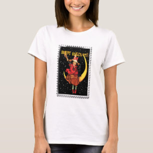 Nostalgisches Halloween Gute Hexe und ihre Katze T-Shirt