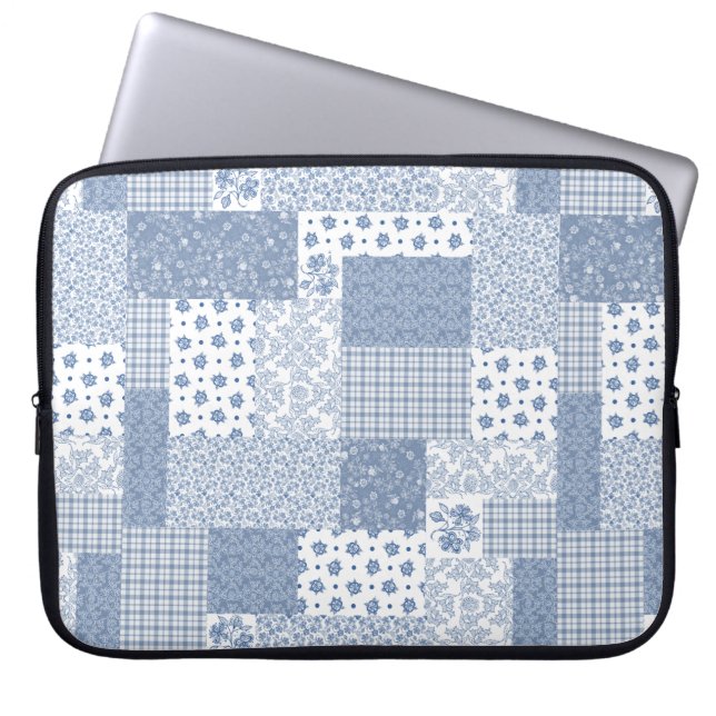 Nostalgisches Indigo Imitate Patchwork Laptop-Sieb Laptopschutzhülle (Vorderseite)