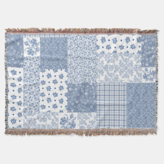 Nostalgisches Indigo Imitats Patchwork Throw Blank Decke