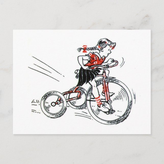 Nostalgisches Mädchen auf dem Tricycle Postkarte (Vorderseite)