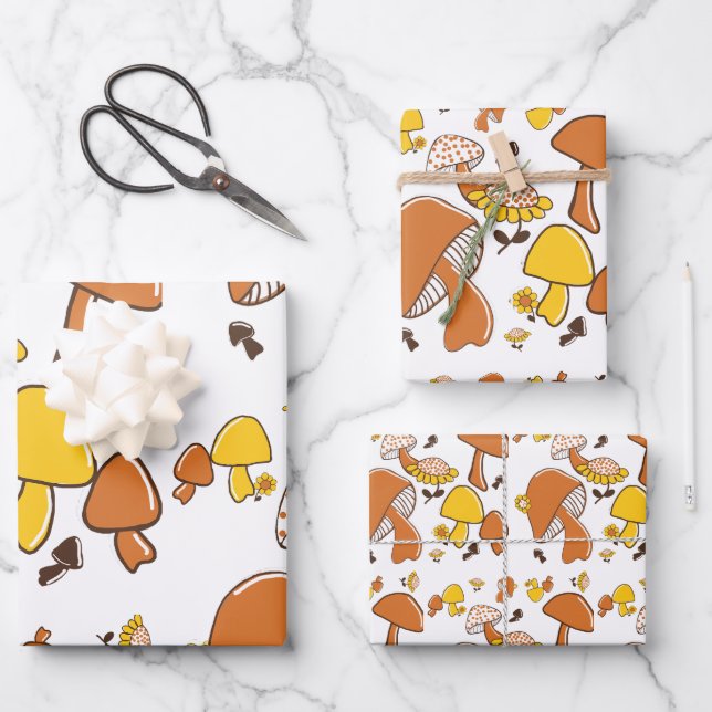 Nostalgisches Mushroom-Muster Geschenkpapier Set (Vorderseite)