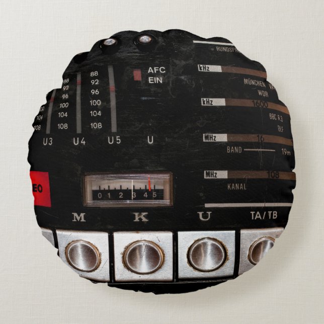 Nostalgisches Radio: Stereo-Button-Display Rundes Kissen (Vorderseite)