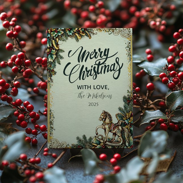 Nostalgisches Rockpferd Winter Feiertagskarte (Von Creator hochgeladen)