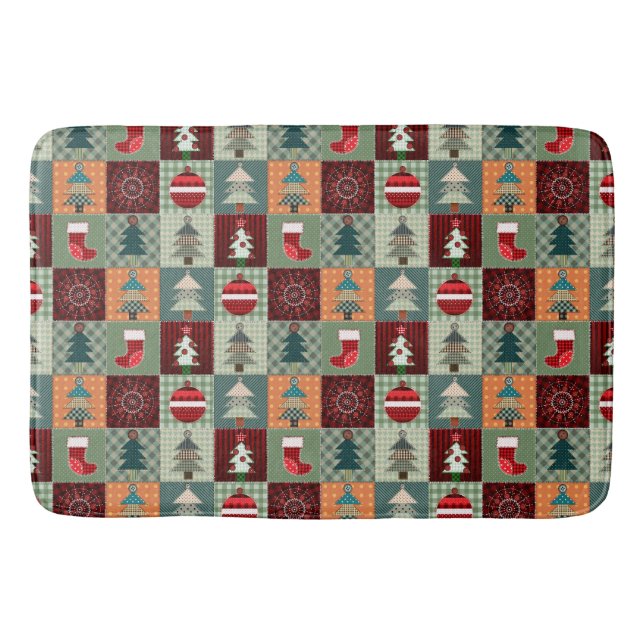 Nostalgisches Vintag Holiday Patchwork Quilt Badematte (Vorderseite)