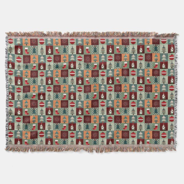 Nostalgisches Vintag Holiday Patchwork Quilt Decke (Vorderseite)