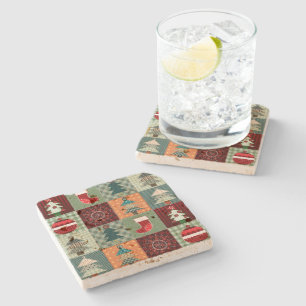Nostalgisches Vintag Holiday Patchwork Quilt Steinuntersetzer