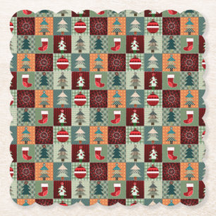 Nostalgisches Vintag Holiday Patchwork Quilt Untersetzer