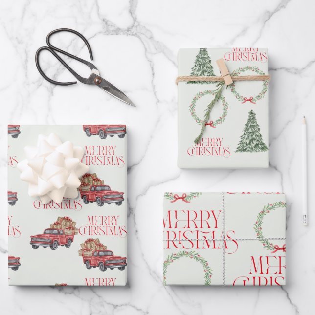 Nostalgisches Weihnachtswrapping Paper Geschenkpapier Set (Vorderseite)