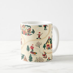 Nostalgisches Winterdorf Rot Grün Gold Muster Kaffeetasse