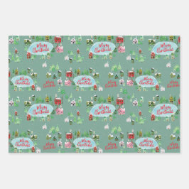 Nostalgisches Winterdorf Weihnachten Geschenkpapier Set
