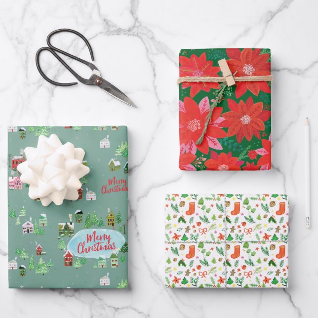 Nostalgisches Winterdorf Weihnachten Geschenkpapier Set (Vorderseite)