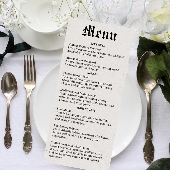 Nostalgisches Zeitungsmenü Menükarte (Nostalgic Newspaper Wedding Menu)