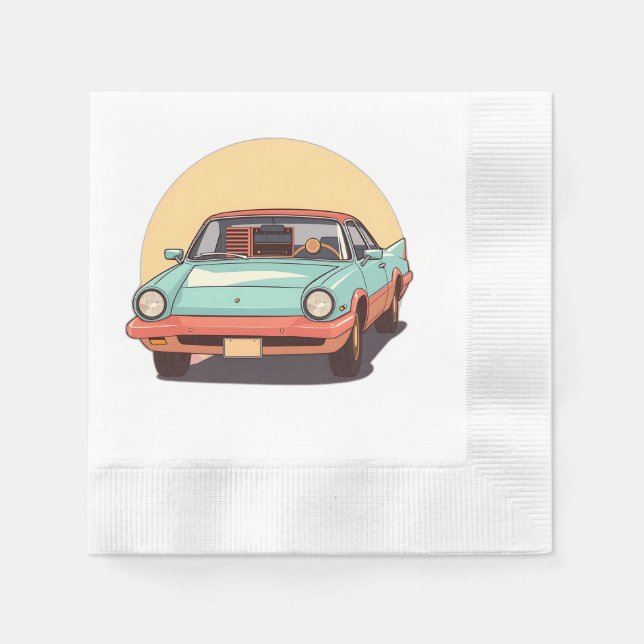 Nostalgisches Zukunftsauto mit Vintage-Radio Serviette (Vorderseite)