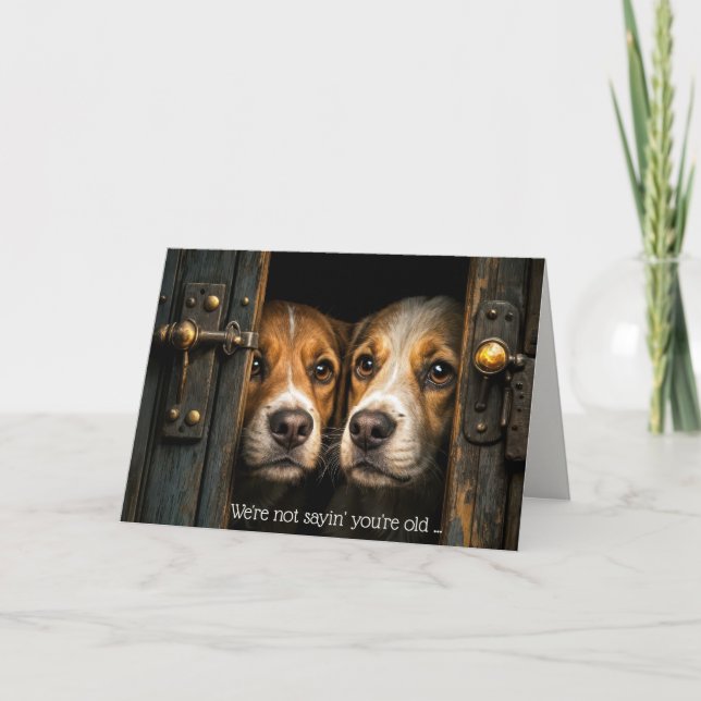 Nosy Birthday Hunde in Old Doorway Karte (Vorderseite)