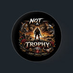 Not a Trophy Button<br><div class="desc">A powerful anti-trophy-hunting illustration showing a hunter facing the gaze of wild animals,  highlighting the call to respect,  protect,  and preserve wildlife.</div>