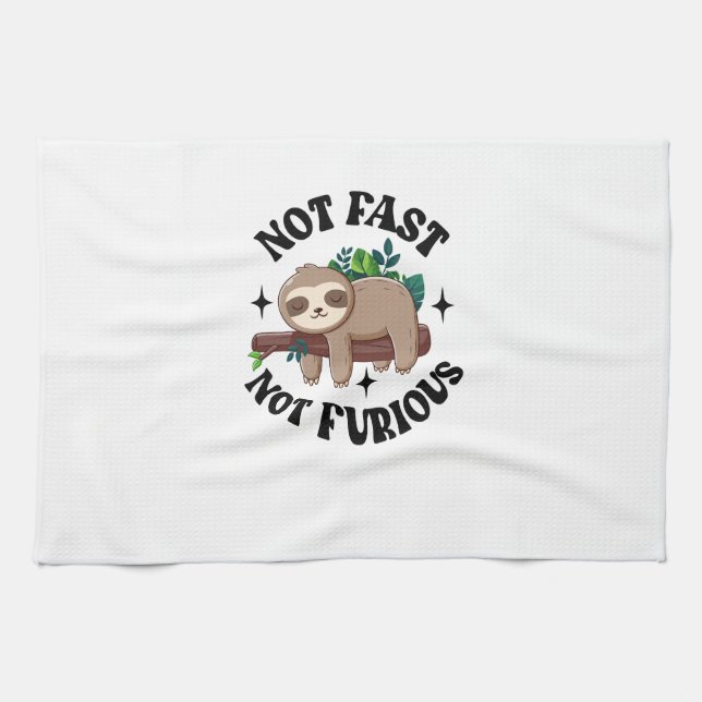 Not Fast Not Furious Funny Cute Sleepy Sloth Geschirrtuch (Horizontal)