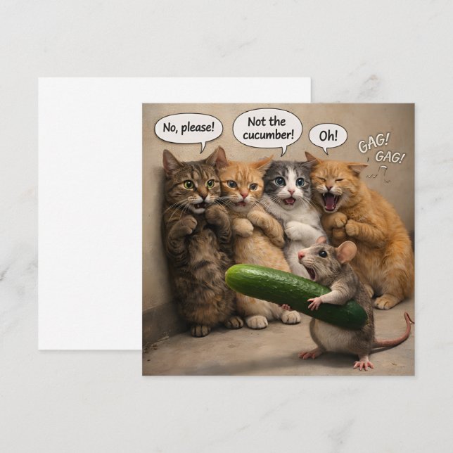 Not the cucumber, funny cat and mouse flat greetin karte (Vorne/Hinten)