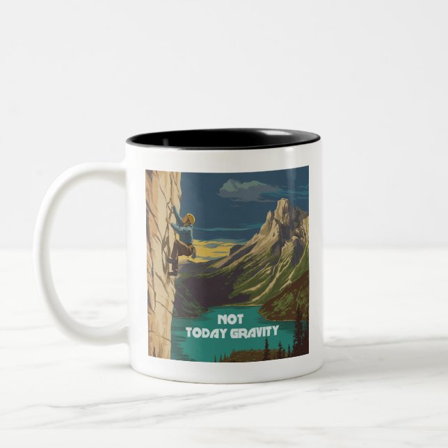 Not Today Gravity Rock Climbing Zweifarbige Tasse (Links)