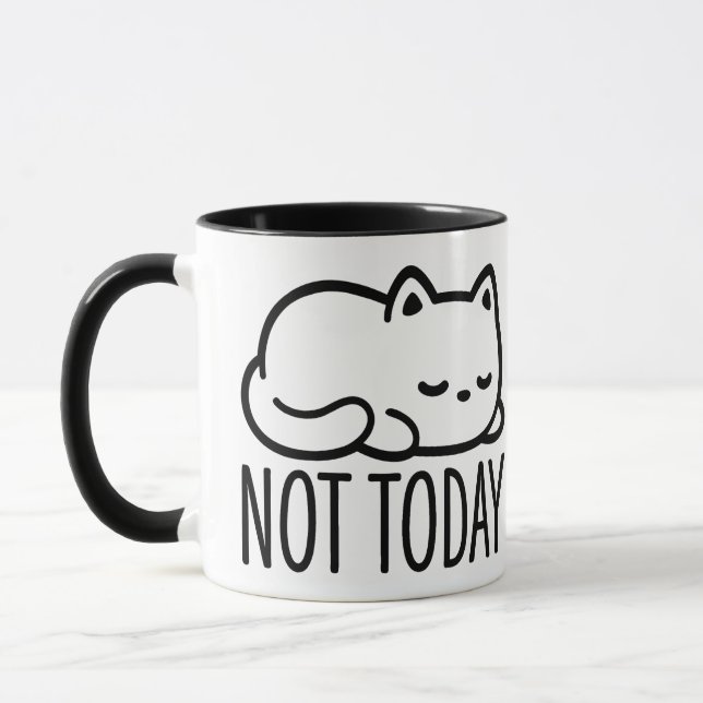 "NOT TODAY" Minimalist Sleepy Cat Mug (Gauche)