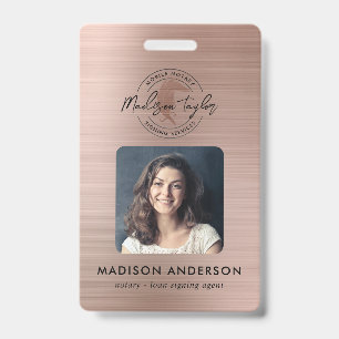 Notar-Agent Brushed Rose Gold Quill Foto Ausweis