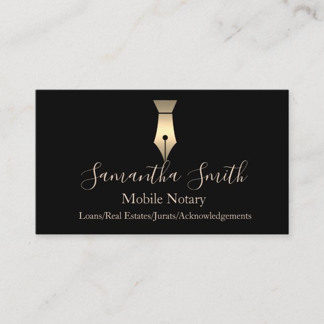 Notar Agent Pen Logo Freelance Calligraphy Writer Visitenkarte (Vorderseite)