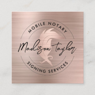 Notar Agent Rose Gold Brushed Metal Quill Quadratische Visitenkarte
