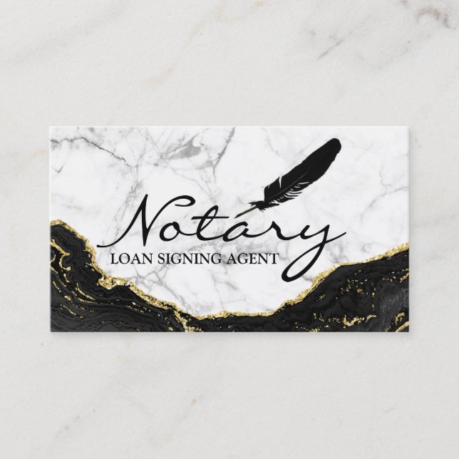 Notar-Agent-Signatur Schwarzes Gold-Marmor Agate Visitenkarte (Vorderseite)