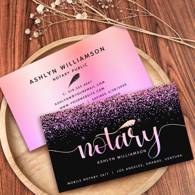 Notar-Agent Signierung Rosa Lila Glitzer Chic Visitenkarte (Von Creator hochgeladen)