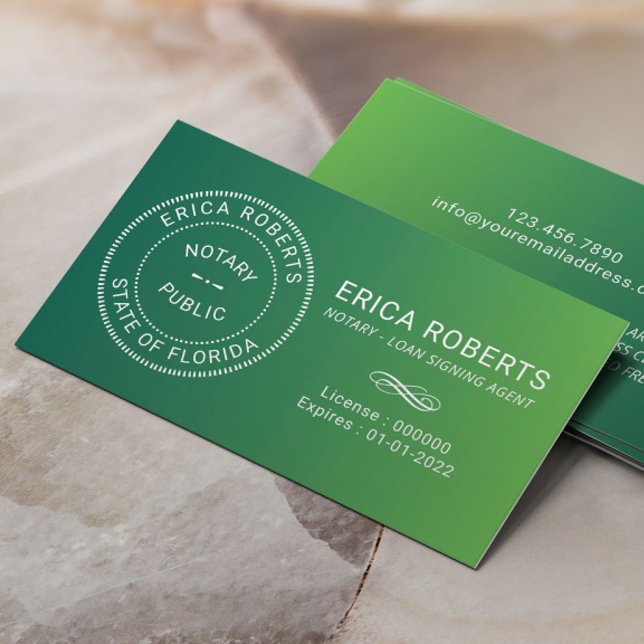 Notar Briefmarke Loan Signing Agent Green Ombre Visitenkarte (Von Creator hochgeladen)