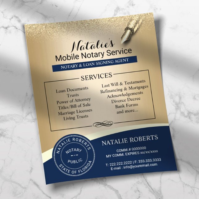 Notar Briefmarke Signing Agent Navy & Gold Flyer (Von Creator hochgeladen)