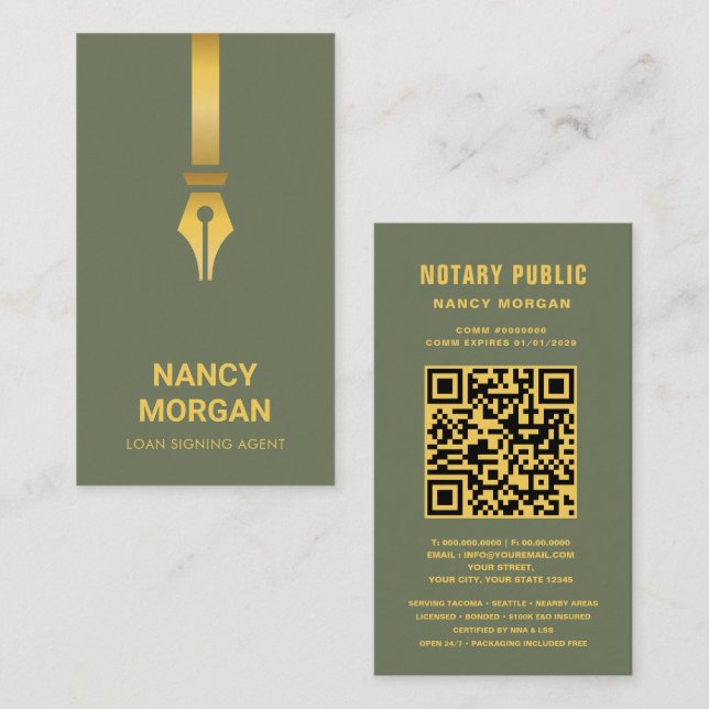 Notar Gold Stift Qr Code Salbeigrün  Visitenkarte (Vorne/Hinten)