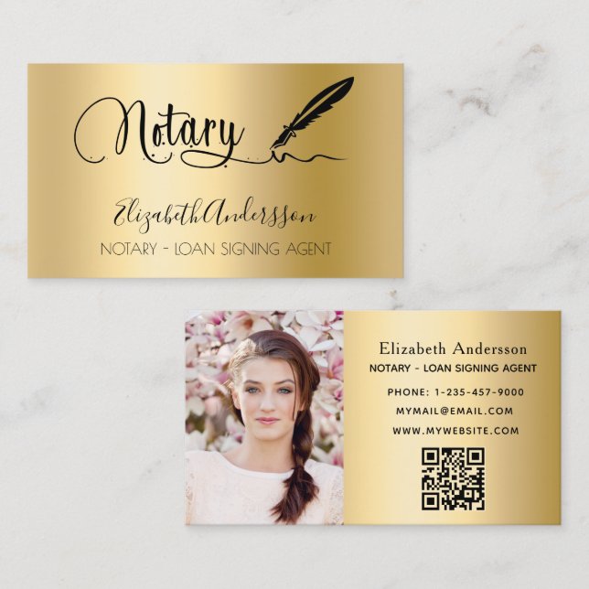 Notar Kreditsignierung Agent Gold Foto QR Code Visitenkarte (Vorne/Hinten)