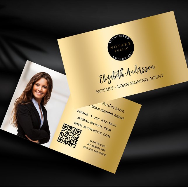 Notar-Kreditsignierung Agent Gold Foto QR Logo Visitenkarte (Von Creator hochgeladen)