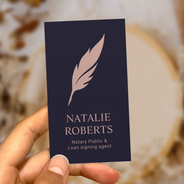 Notar-Loan Signature Agent Navy & Pink Quill Logo Visitenkarte (Von Creator hochgeladen)