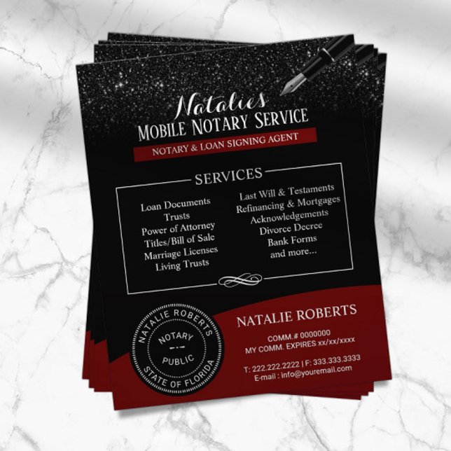 Notar Öffentliche Briefmarke Moderner Glitzer Rot  Flyer (Von Creator hochgeladen)