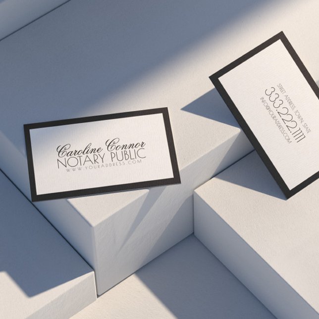 Notar Public Black Border White Modern Card Visitenkarte (Perfect for business)