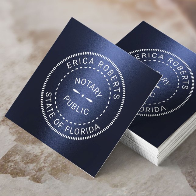 Notar Public Briefmarke Moderne Navy Blue Metallic Quadratische Visitenkarte (Von Creator hochgeladen)