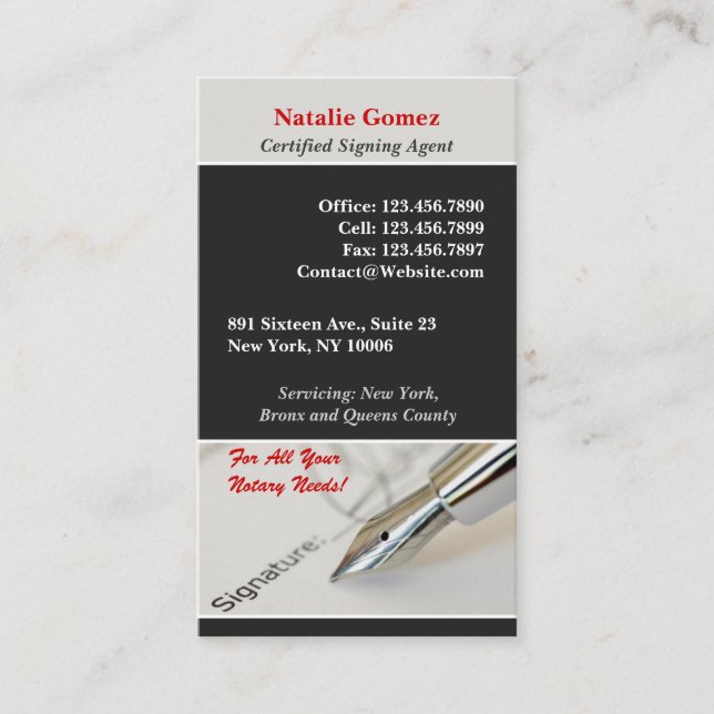 Notar Public Business Card Visitenkarte (Vorderseite)